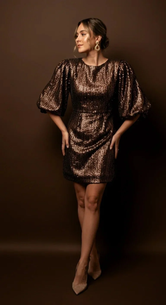 Sequined Blouson Sleeve Dress