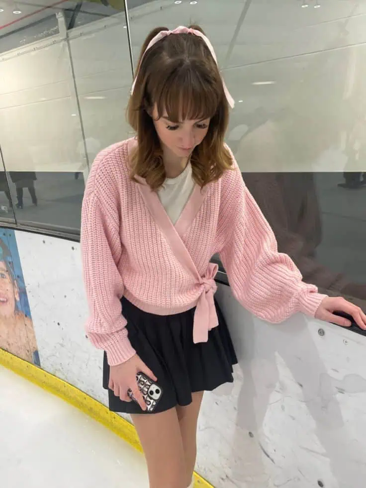 Pink Sweater and Black Skirt Combo