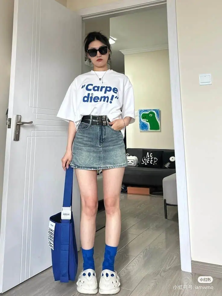 Graphic Tee and Denim Skirt Combo