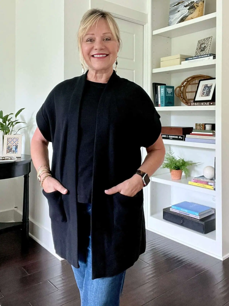 Timeless Black Cardigan Over Denim