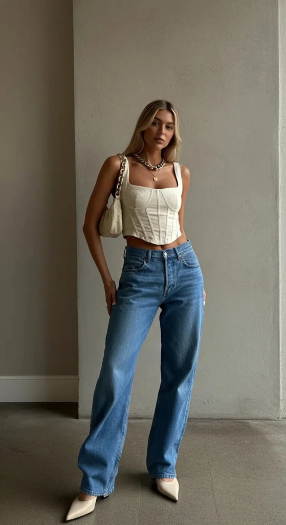 Structured Crop Top and Baggy Jeans