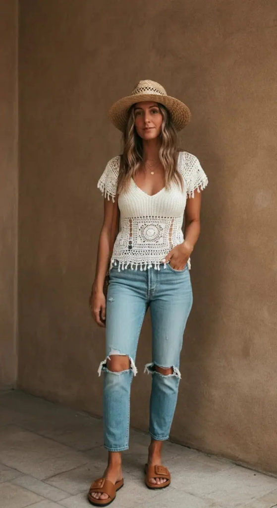 Crochet Top and Distressed Jeans