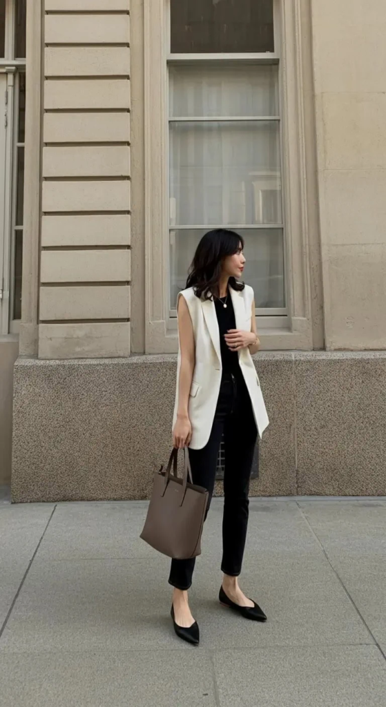 Sleeveless Blazer and Slim-Fit Jeans