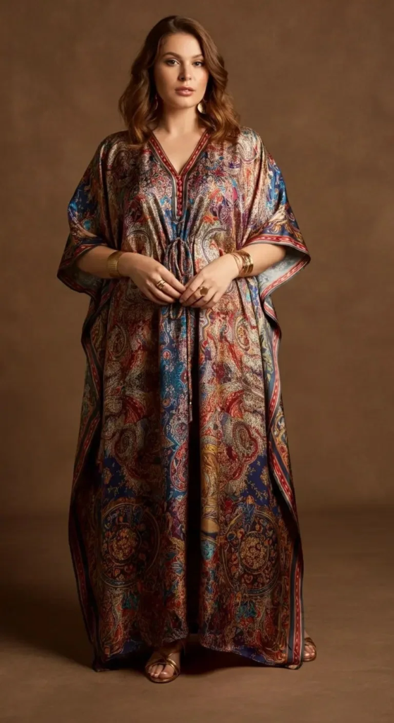 Printed Silk Kaftan Dress