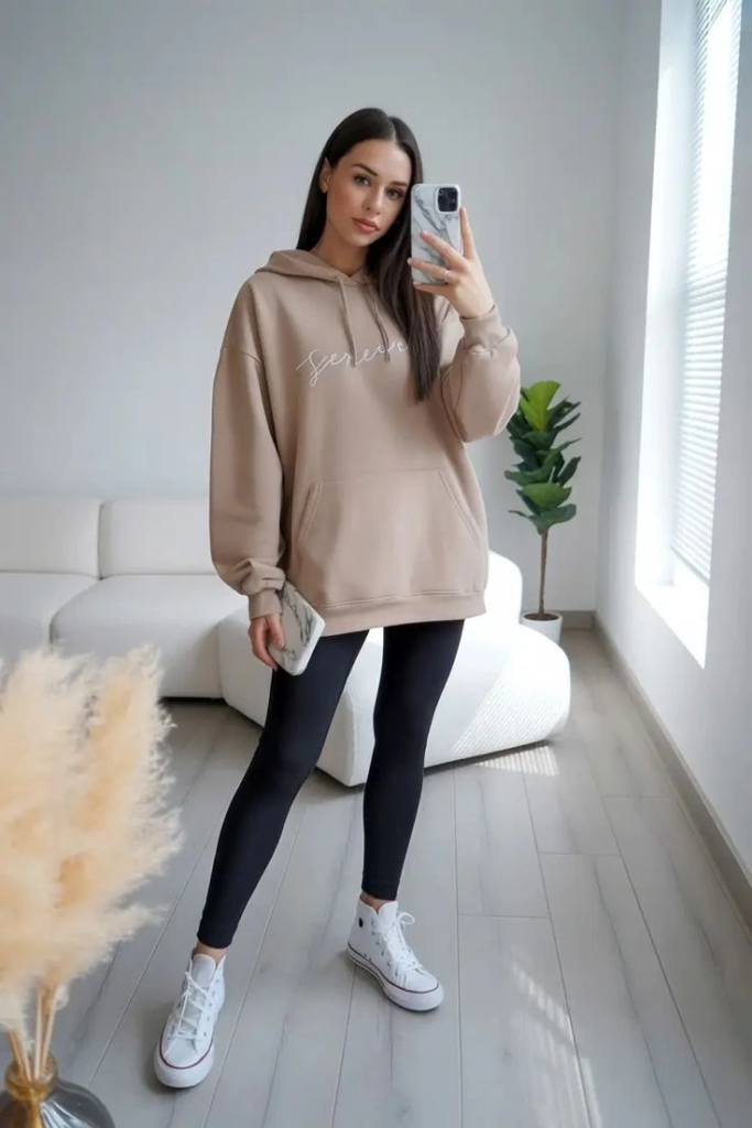Oversized Hoodie and Black Leggings