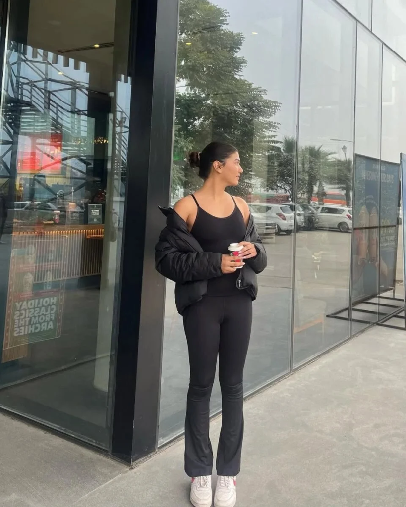 Black Flare Leggings with Puffer Jacket