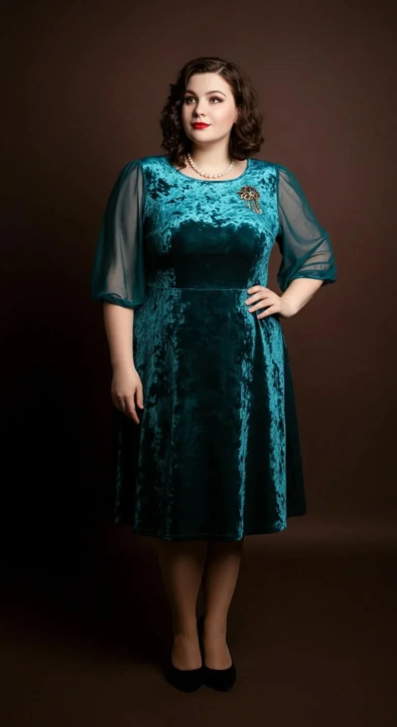 Burnout Velvet Tea-Length Dress