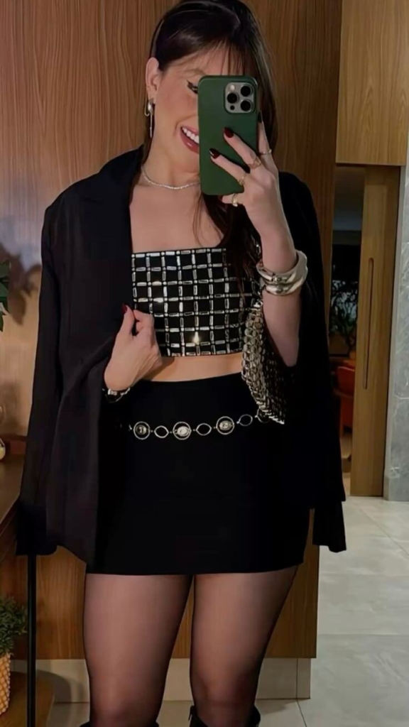 Black Blazer with Edgy Crop Top