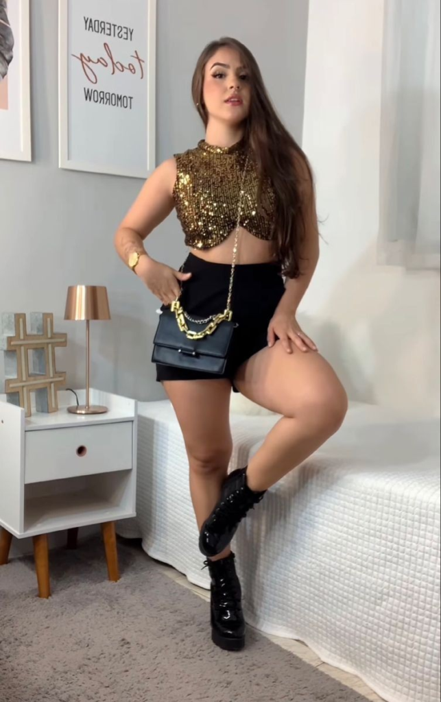 Sequin Crop Top with Black Shorts