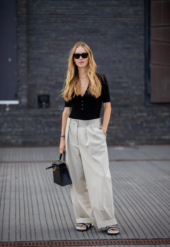 Sleek Monochrome with Wide-Leg Trousers