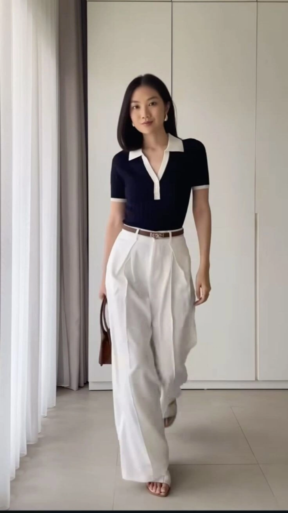 Sophisticated Contrast: Polo and Wide-Leg Pants