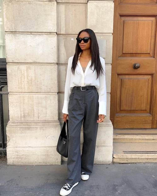 Crisp White Shirt and Pinstripe Trousers
