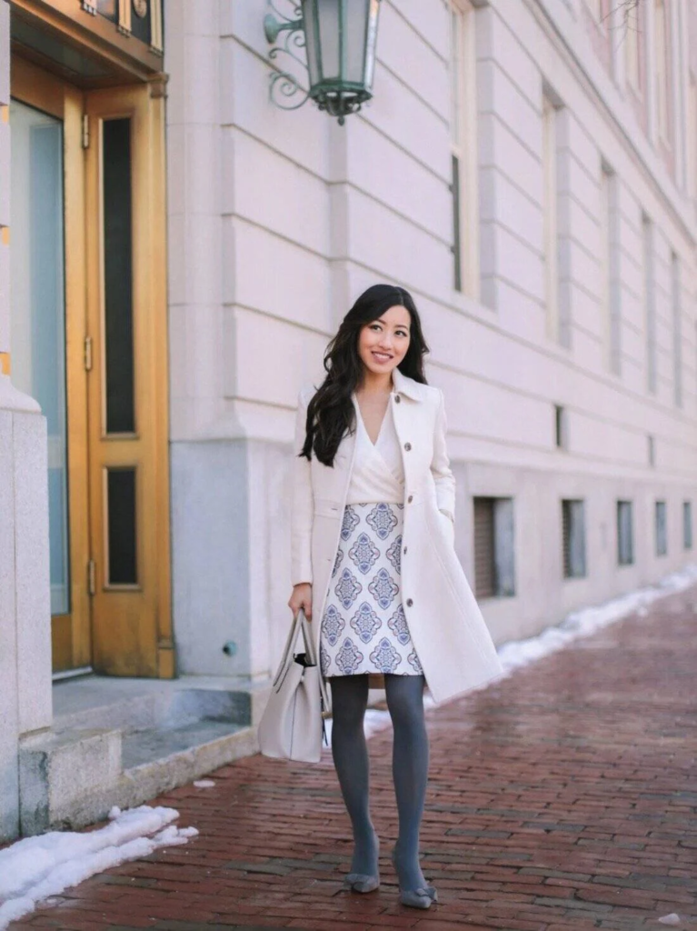 Elegant Neutrals with Patterned Skirt