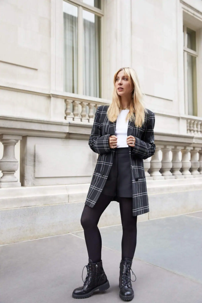 Plaid Blazer and Combat Boots Combo