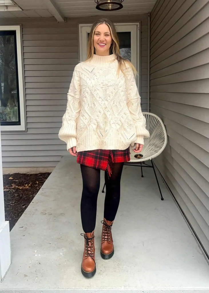 Cozy Knit and Plaid Skirt Combo