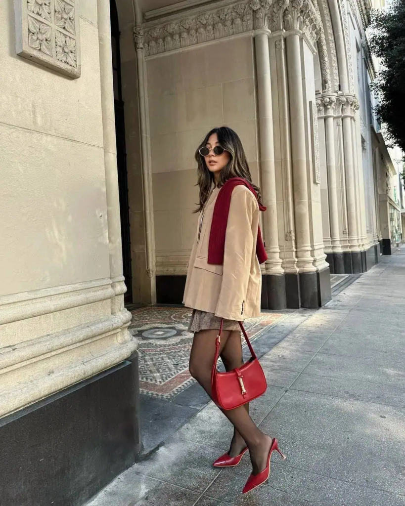 Classic Beige with Vibrant Red Accents