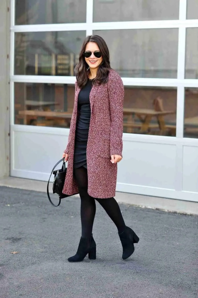 Maroon Cardigan with Black Dress