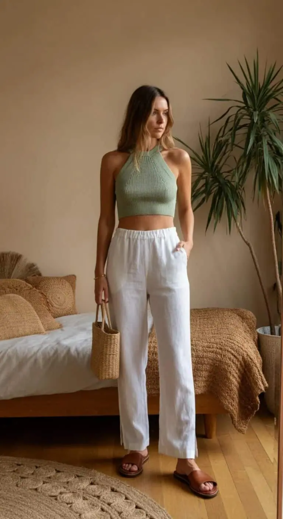 Split-Hem Trousers with Cropped Halter