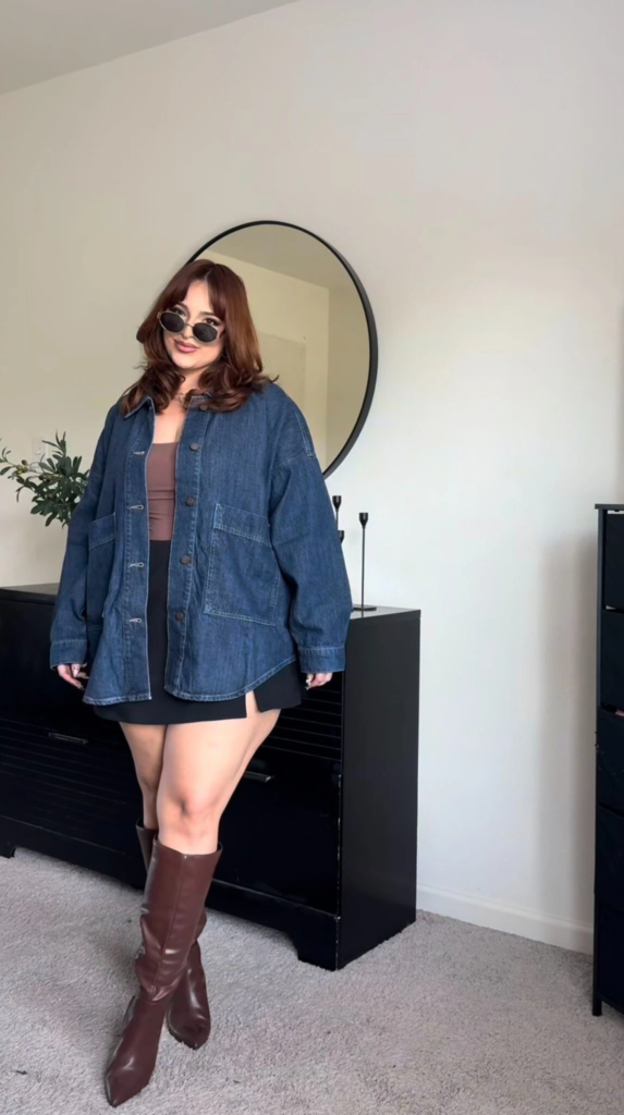 Oversized Denim Jacket With Brown Boots