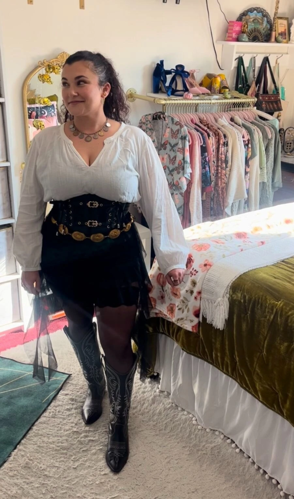 Cream Blouse With Statement Belt