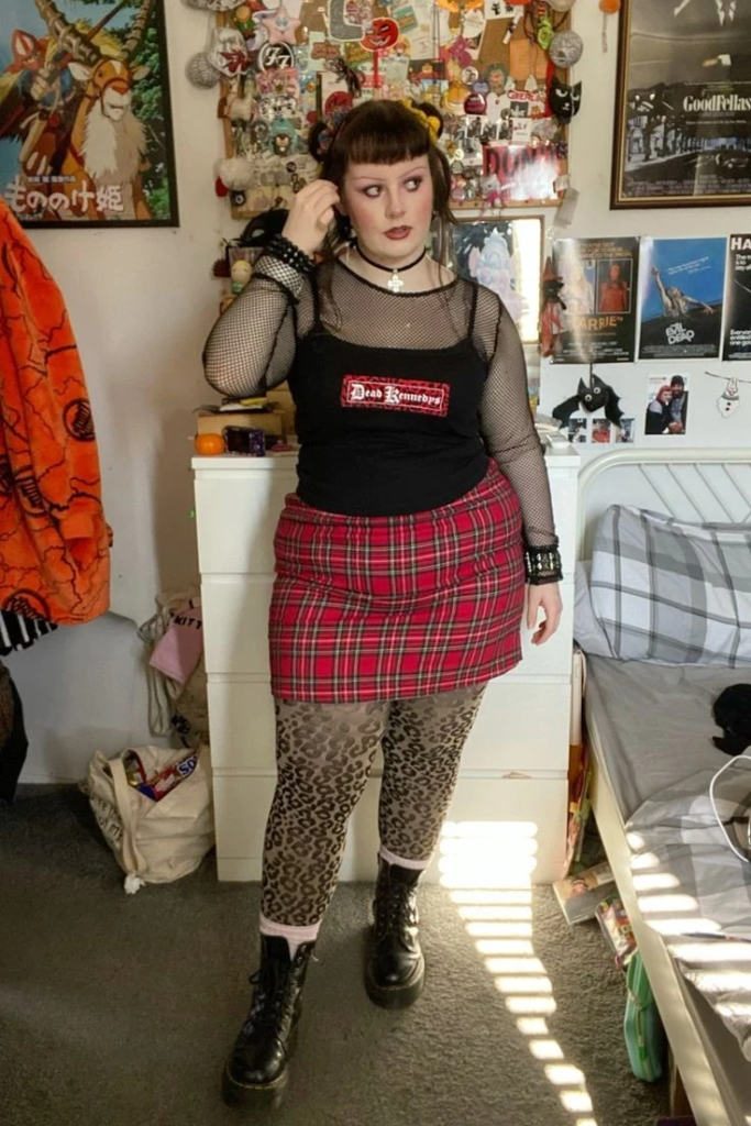 Plaid Skirt With Edgy Mesh Layers