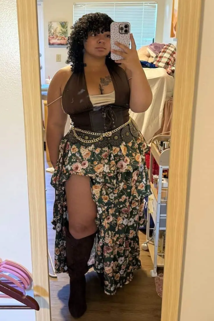 Floral Skirt With Corset Belt Combo