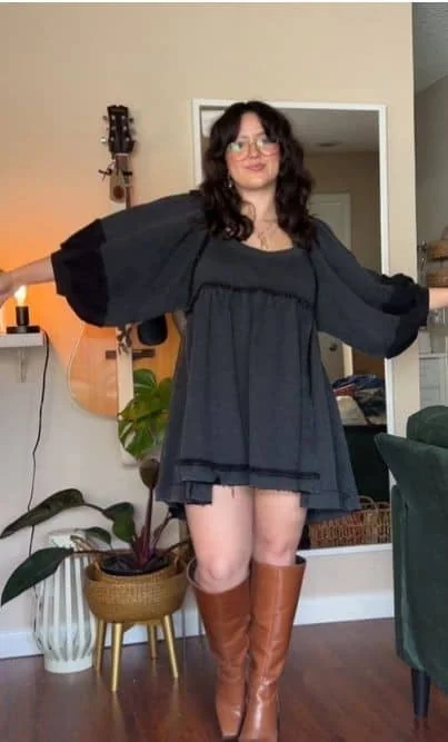 Oversized Cardigan With Knee-High Boots