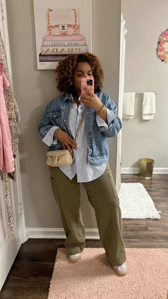 Casual Office Spring Outfit with Green Cargo Pants