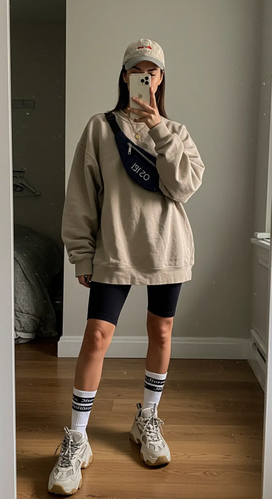 Oversized Sweatshirt And Cycling Shorts