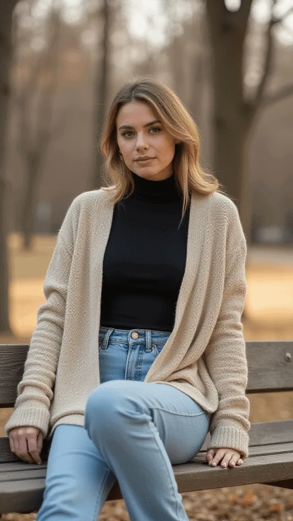 Chunky Cardigan And Mom Jeans