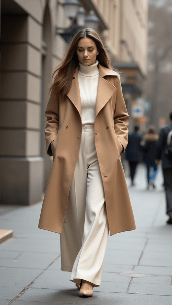Trench Coat And Wide-Leg Pants