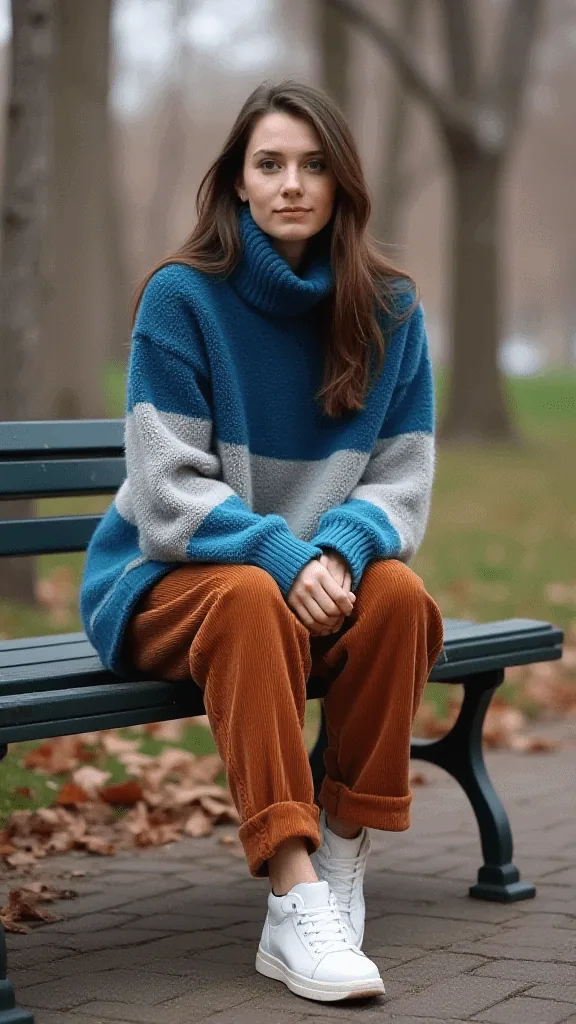Colorblock Sweater And Corduroy Pants