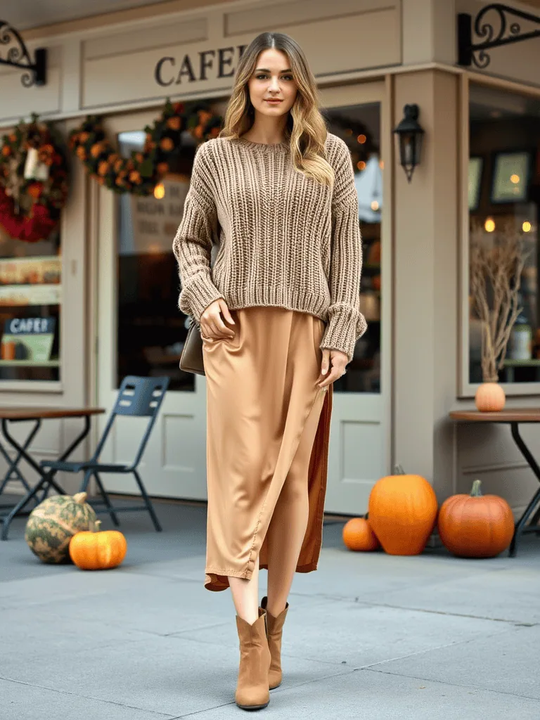 Slip Dress and Chunky Sweater