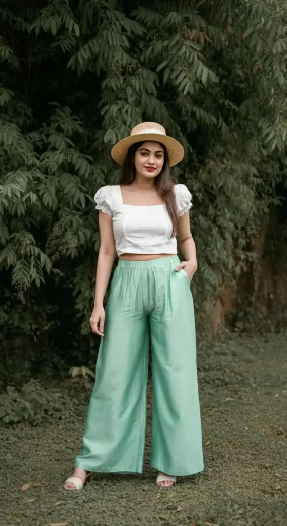 Silk Palazzo Pants And Crop Top