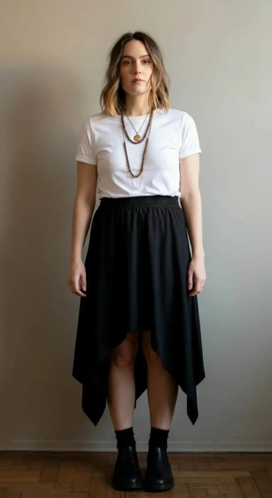 Asymmetric Skirt With Basic Tee