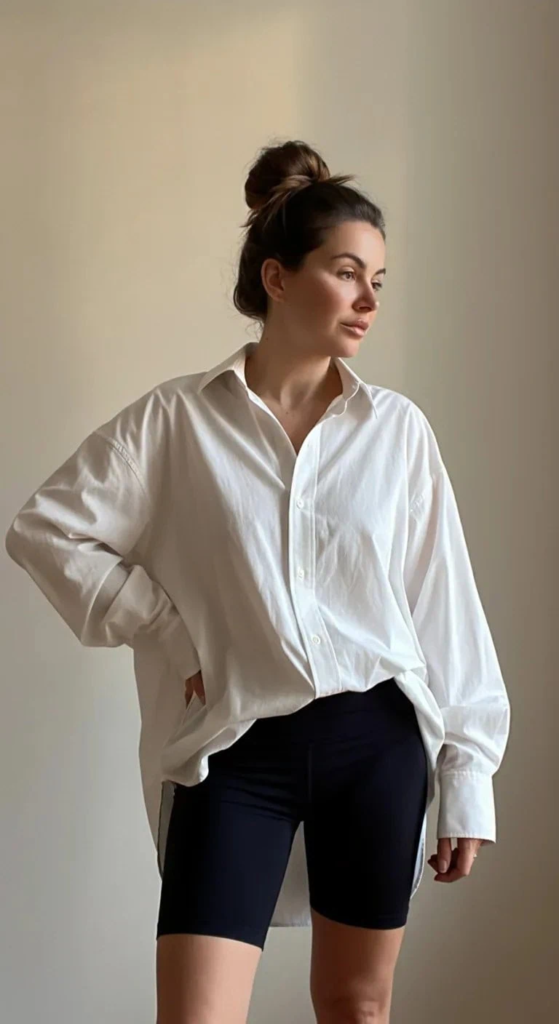 Oversized Button-Down With Bike Shorts