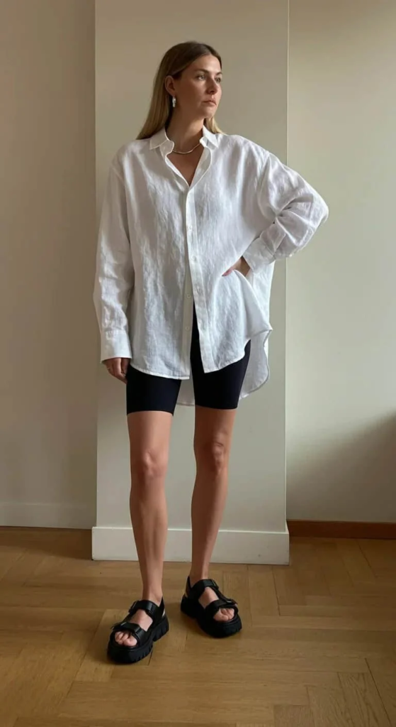 Oversized Button-Down And Bike Shorts
