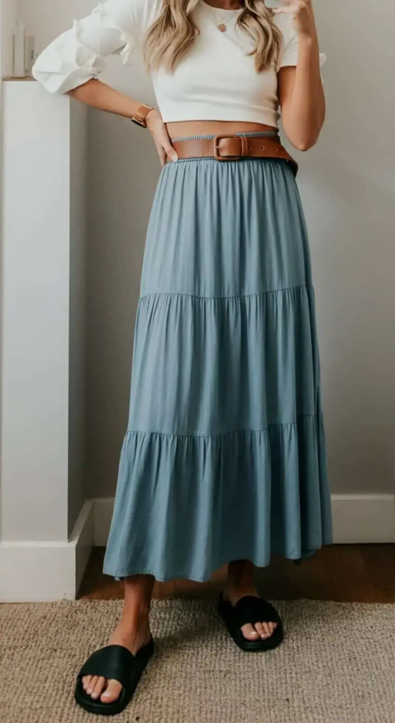 Tiered Maxi Skirt And Crop Top