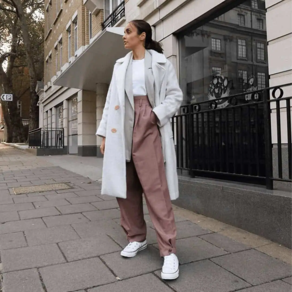 Crisp White Coat With Blush Trousers