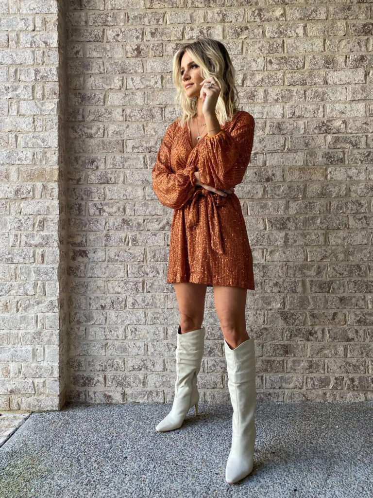 Rust Sparkle Dress With Boots