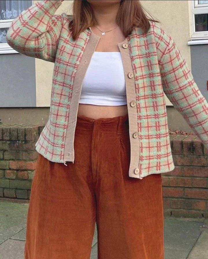 Oversized Plaid Cardigan with Wide-Leg Trousers