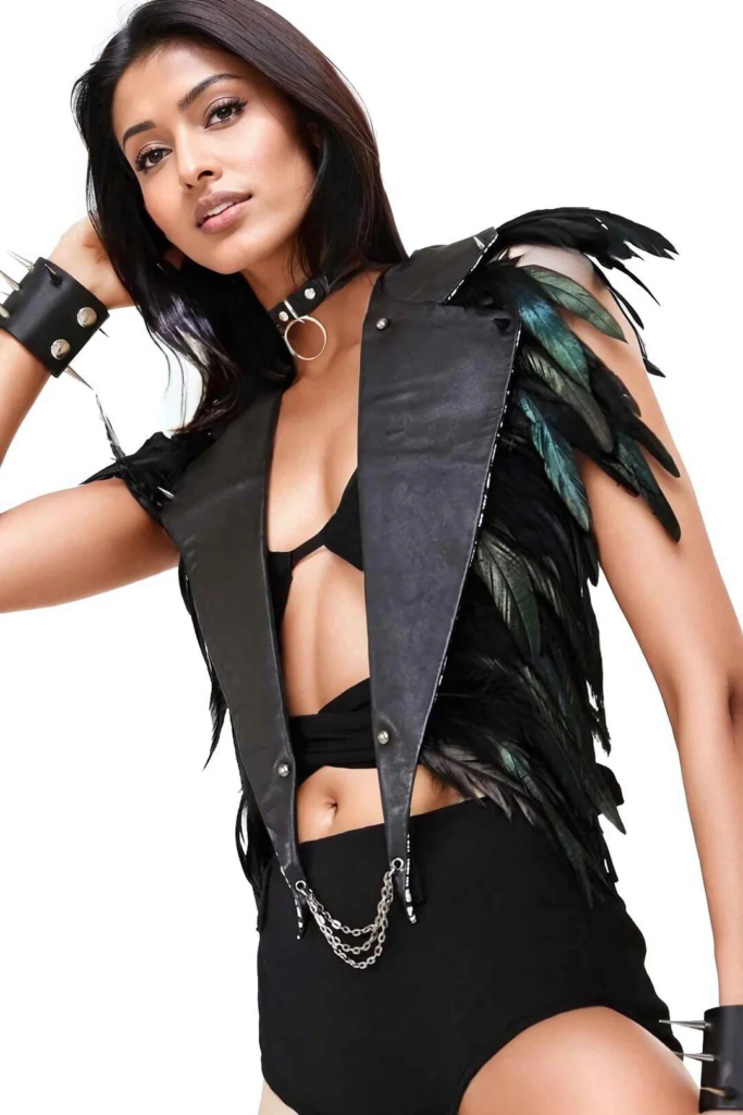 Feathered Leather Vest And Chains