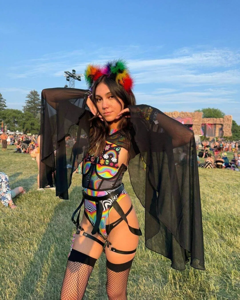 Sheer Black Kimono Over Colorful Bodysuit