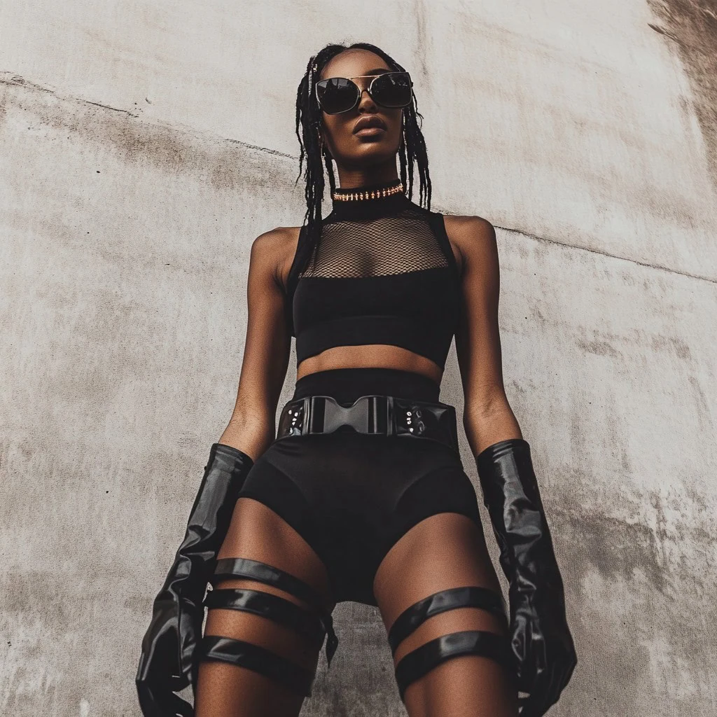 Mesh And Leather Futuristic Combo