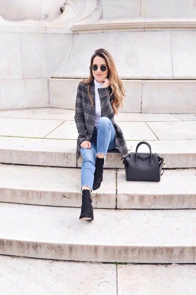 Plaid Blazer And Distressed Denim