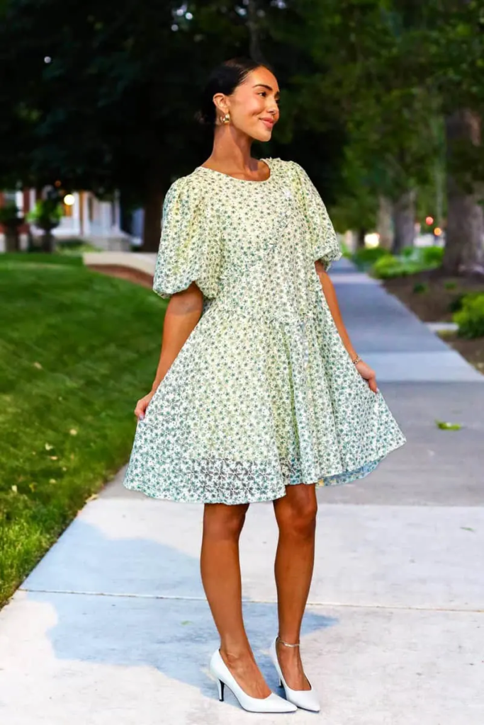 Floral Puff-Sleeve Midi Dress