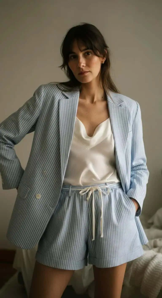 Seersucker Shorts Suit Set