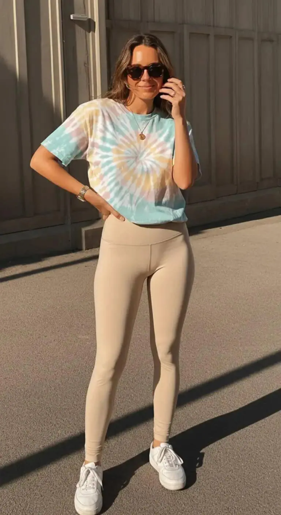 Tie-Dye T-Shirt And Neutral Leggings