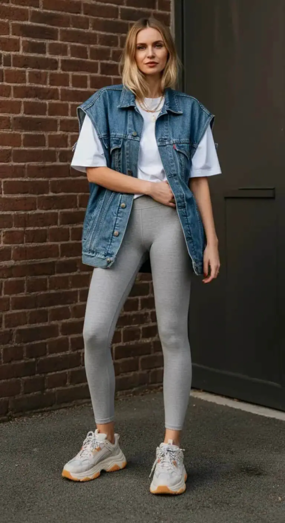 Denim Vest And Cotton Leggings