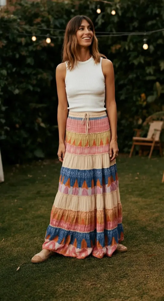 Tiered Maxi Skirt With Fitted Tank